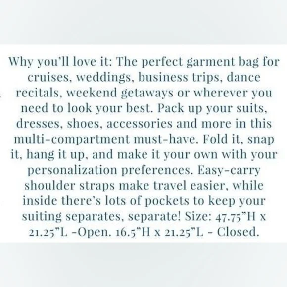 NEW Thirty-One Well-Suited Garment Bag